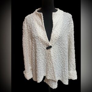 JOSEPH RIBKOFF WHITE SEQUIN LONG SLEEVE BEADED TEXTURE BLAZER JACKET SZ L-XL